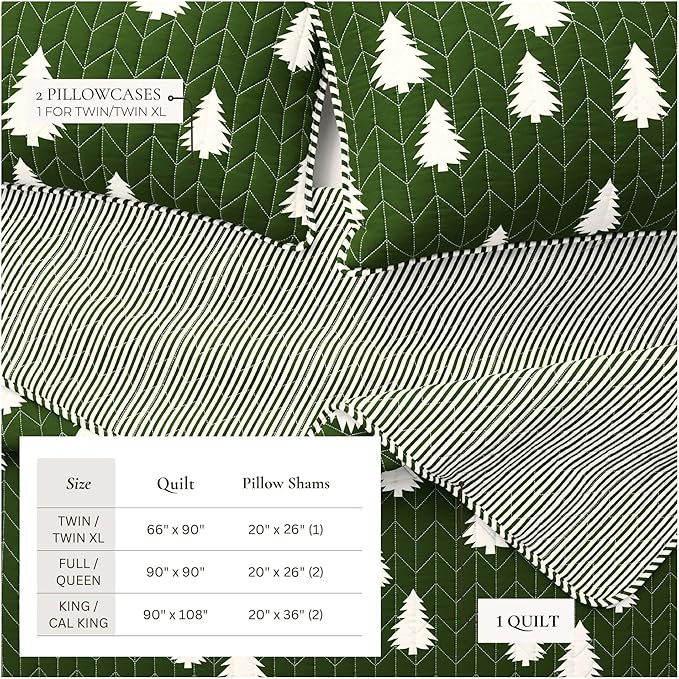 Great Bay Home King Reversible Rustic Lodge Olive Bedspread Quilt with Shams - All Season Cabin Coverlet Bedding Set (Includes 1 Quilt, 2 Pillow Shams)