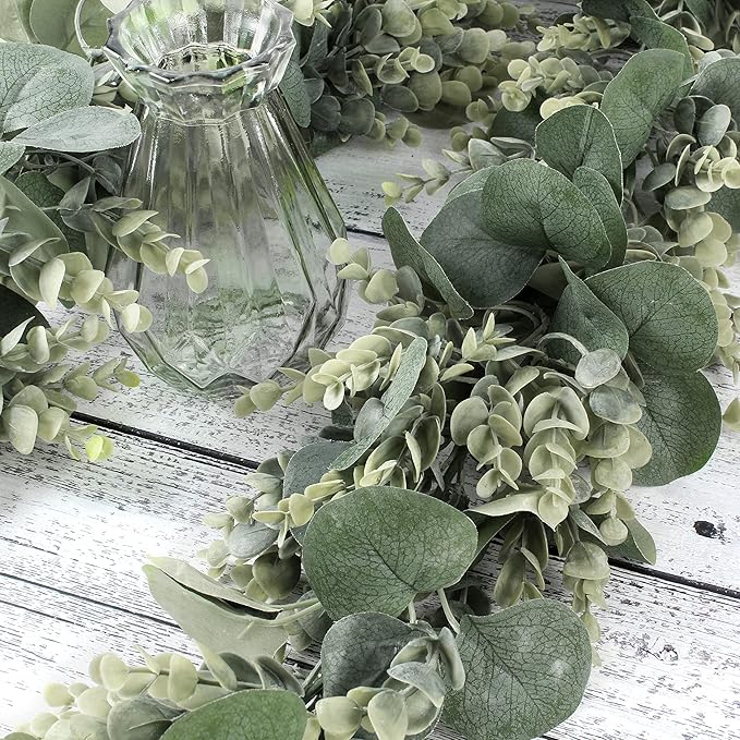 FLORLAB 6.2 Ft Long Faux Eucalyptus Greenery - Wedding Arch Summer Decor - Lambs Ear & Magnolia Garland