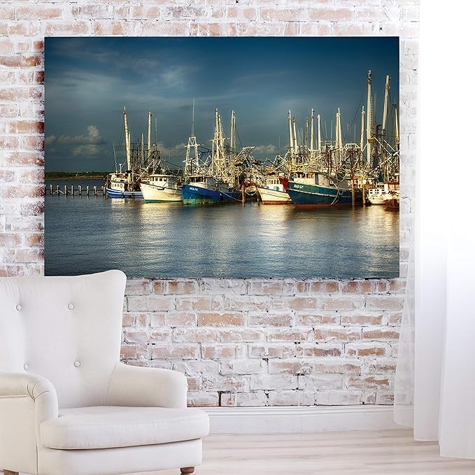 Renditions Gallery Wall Hanging Art Pictures & Prints Shrimp Boats Docked in Pier Canvas Artwork for Bedroom Living Room Office Wall Decor - 12"X18" LT08