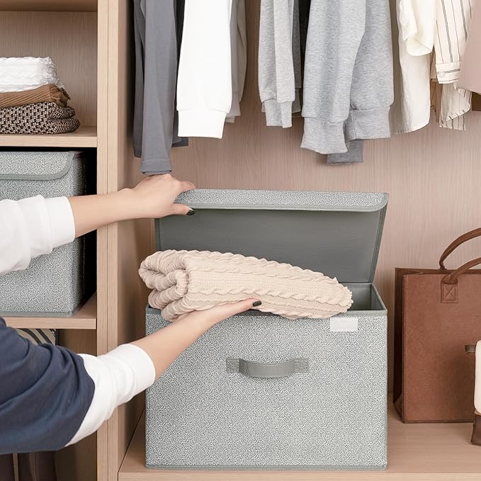 GRANNY SAYS Storage Bins with Lids, Fabric Storage Boxes, Closet Organizers for Clothes, Decorative Storage Boxes for Organizing, Shelves, Closet, Gray, Extra Large 2-Pack