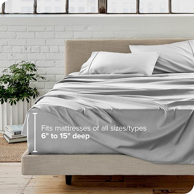 Bare Home Queen Sheet Set - Luxury 1800 Ultra-Soft Microfiber - Double Brushed - Deep Pockets - Easy Fit - 4 Piece Set - Bedding Sheets & Pillowcases (Queen, Cloud Grey)