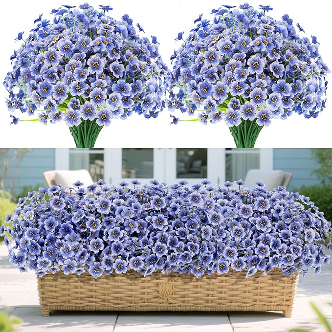 20 Bundles Artificial Flowers for Outdoors Decorations, Fake Flowers Faux Plants Silk Colorful Daisy Flowers Realistic UV Resistant for Garden Patio Porch Box Home Decor (Blue)