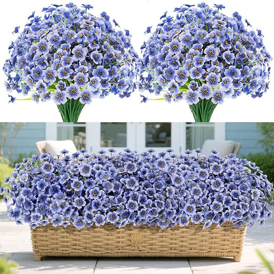 20 Bundles Artificial Flowers for Outdoors Decorations, Fake Flowers Faux Plants Silk Colorful Daisy Flowers Realistic UV Resistant for Garden Patio Porch Box Home Decor (Blue)