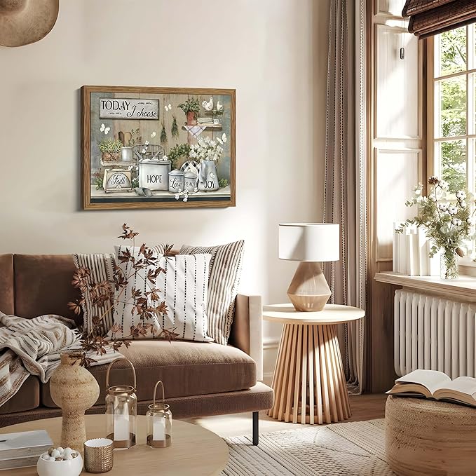 Rustic Kitchen Wall Art, Farmhouse Inspirational Canvas Wall Decor Paintings, Kitchen Flower Butterfly Posters Prints Pictures Artwork for Bathroom Dining Room Bedroom 16x24 Inch Wood Framed