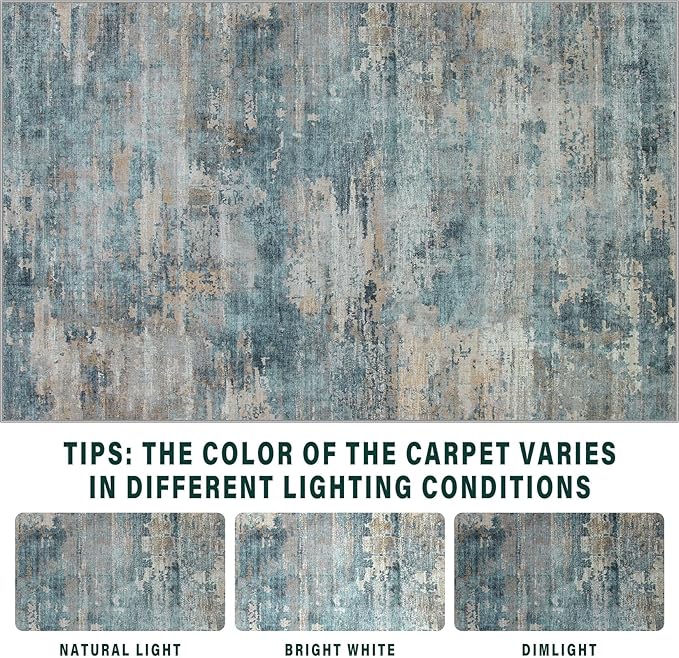 Area Rugs 9x12 Living Room: Large Machine Washable Area Rug with Non Slip Backing Non Shedding Abstract Stain Resistant Carpet for Bedroom Dining Room Nursery Home Office - Green