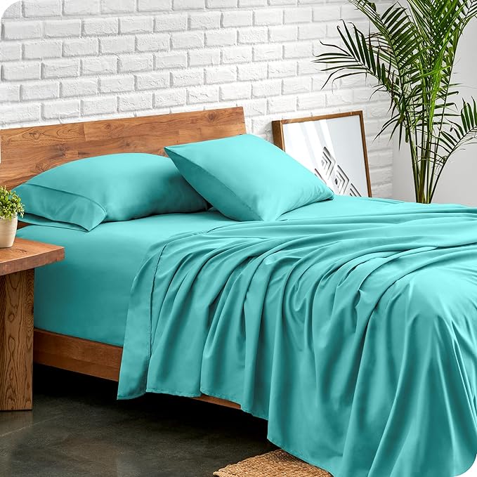 Bare Home Full XL Sheet Set - Luxury 1800 Ultra-Soft Microfiber Full Extra Long Bed Sheets - Double Brushed - Deep Pockets - Easy Fit - 4 Piece Set - Bedding Sheets & Pillowcases (Full XL, Turquoise)