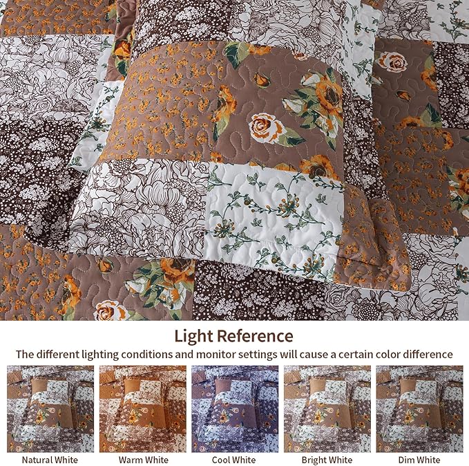 VAPUTAR King Size Quilt Set, Farmhouse King Quilt Bedding Set with Floral Plaid Pattern, Soft and Breathable Coverlet Set, Lightweight Reversible Bedspread Coverlet Suitable for All Season.