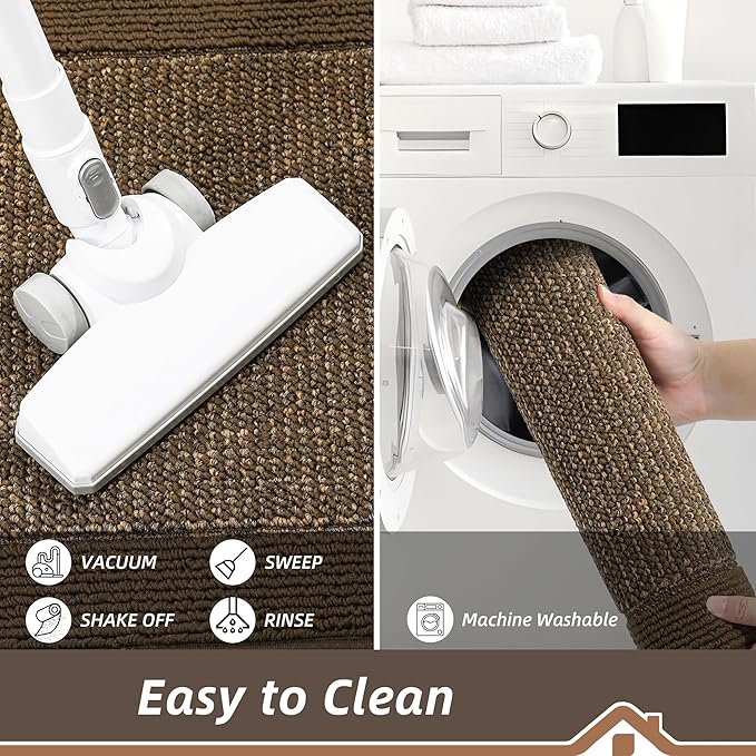 BEQHAUSE Kitchen Runner Rugs 24"x60", Kitchen Rugs Non-Slip Kitchen Mats for Floor, Absorbent and Stain Resistant Kitchen Mats, Machine Washable Rugs for Kitchen, Hallway, Laundry & Sink, Brown