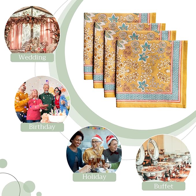 Maison d' Hermine Cloth Napkins Set of 4 100% Cotton Everyday Reusable Square Napkins Cloth Washable, Dinner, Party, Wedding, Restaurant, Spring/Summer (Marquise, 20" x 20")