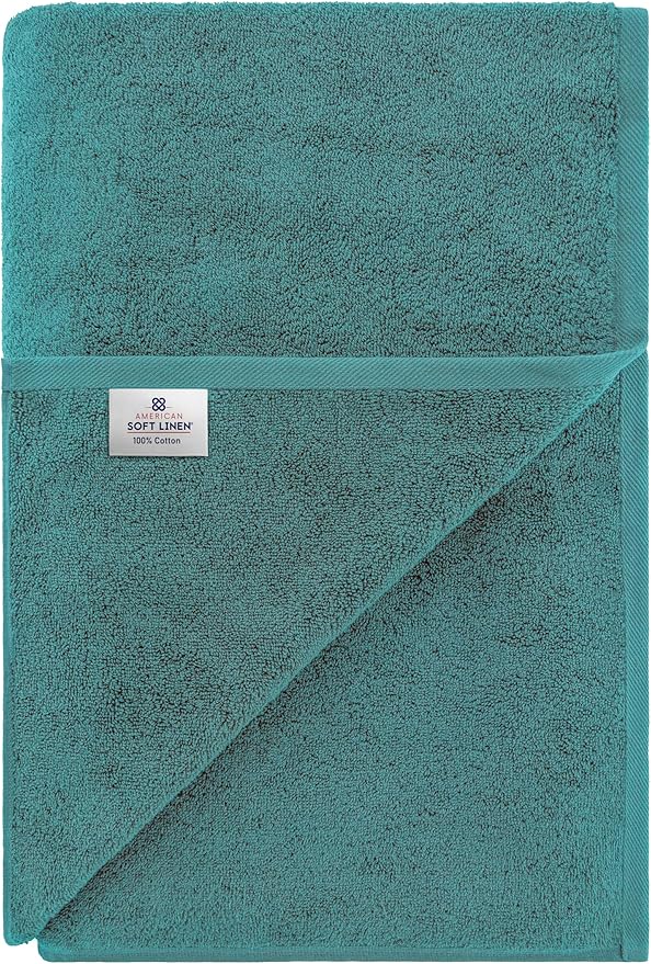 American Soft Linen Oversized Bath Sheet 40x80 Extra Large for Bathroom, 600 GSM 100% Cotton Turkish Jumbo Bathsheet Towels for Adults, Teal Bath Sheet