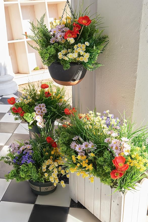 23Pcs Outdoor Artificial Boxwood UV Resistant Fake Stems Plants, Faux Plastic Greenery for Indoor Outside Hanging Plants Garden Porch Window Box Home Wedding Farmhouse Décor