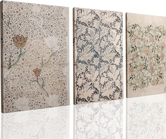 UCRAASDEB Framed Vintage Botanical Canvas Wall Art Set of 3 Neutral Antique Floral Pictures Poster Farmhouse Boho Flowers Painting Prints for Living Room Bedroom 24'' x 16''