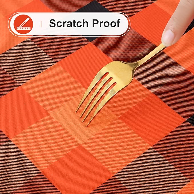 misaya Rectangle Waterproof Vinyl Table Cloth, Buffalo Flannel Backed Tablecloth, Wipeable Plastic Table Cover for Fall, Halloween (52" x 70", Black and Orange and Yellow)