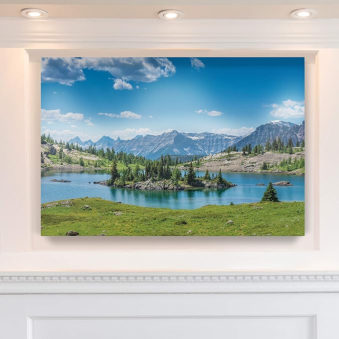 Renditions Gallery Nature Wall Prints for Home Decor Green Lake Valley along the Mountain Range Canvas Hanging Artwork for Bedroom Office Kitchen Decorations - 24"X36" LT08