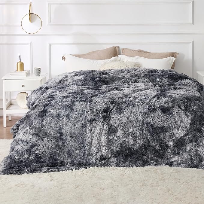 Bedsure GentleSoft Fluffy King Size Blanket for Bed, Faux Fur Fuzzy Minky Couture Warm Blanket for Winter, Thick Plush Sherpa Fleece Oversized Giant Bedding Cozy Gifts for Room, 108x90, Tie Dye Grey