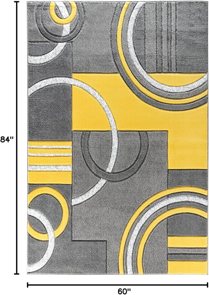 GLORY RUGS Modern Area Rug 5x7 Yellow Soft Hand Carved Contemporary Floor Carpet with Premium Fluffy Texture for Indoor Living Dining Room and Bedroom Area