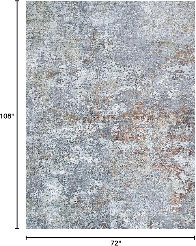 Area Rug Living Room Rugs: 6x9 Rug for Bedroom Machine Washable with Non Slip Backing Non Shedding Abstract Stain Resistant Large Carpet for Dining Room Nursery Home Office - Gray