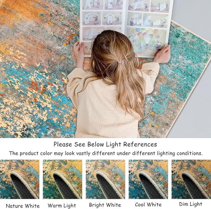 Lahome Modern Abstract Area Rug - 3x5 Soft Rug for Bedroom Non Slip Living Room Mat, Machine Washable Contemporary Throw Carpet for Office Front Door Entrance Way Kitchen Playroom, Rosy Clouds