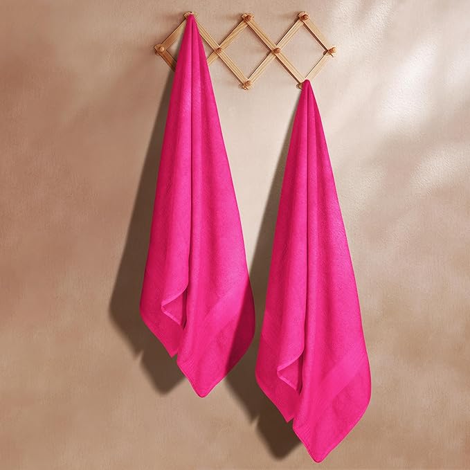 GLAMBURG Premium Cotton Oversized 2 Pack Bath Sheet 35x70-100% Pure Cotton - Ideal for Everyday use - Ultra Soft & Highly Absorbent - Machine Washable – Hot Pink