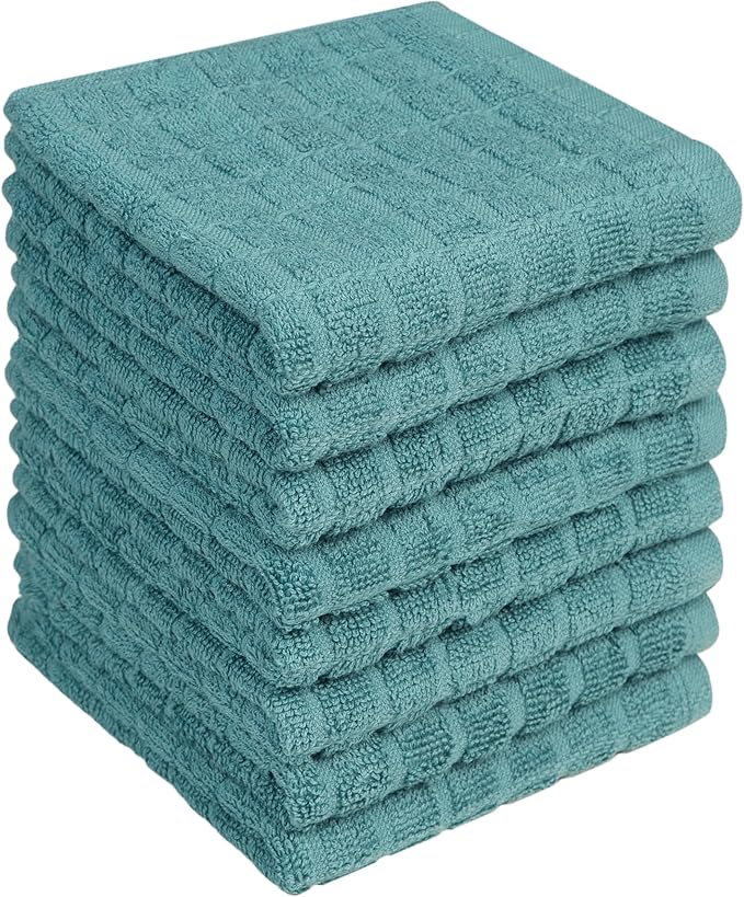 Premium Dish Towels (12”x 12”, 8 Pack) | Cotton Kitchen Hand Towels | Kitchen Towels | Highly Absorbent Tea Towels Set | Aqua