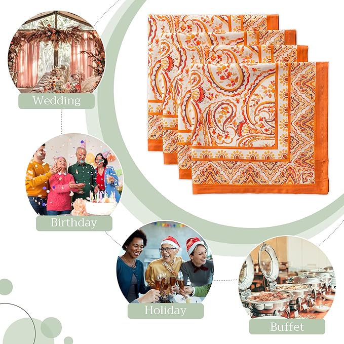 Maison d' Hermine Cloth Napkins Set of 4 100% Cotton Everyday Reusable Square Napkins Cloth Washable, Dinner, Party, Wedding, Restaurant (Palatial Paisley, 20" x 20")