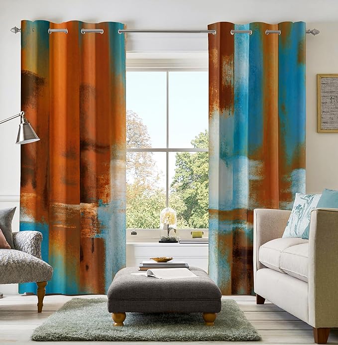 Asuexpect Rust Curtains 2 Panels Abstract Curtain Room Darkening Grommet Window Treatments Modern Decorative for Bedroom Living Room, 52x63 Inches