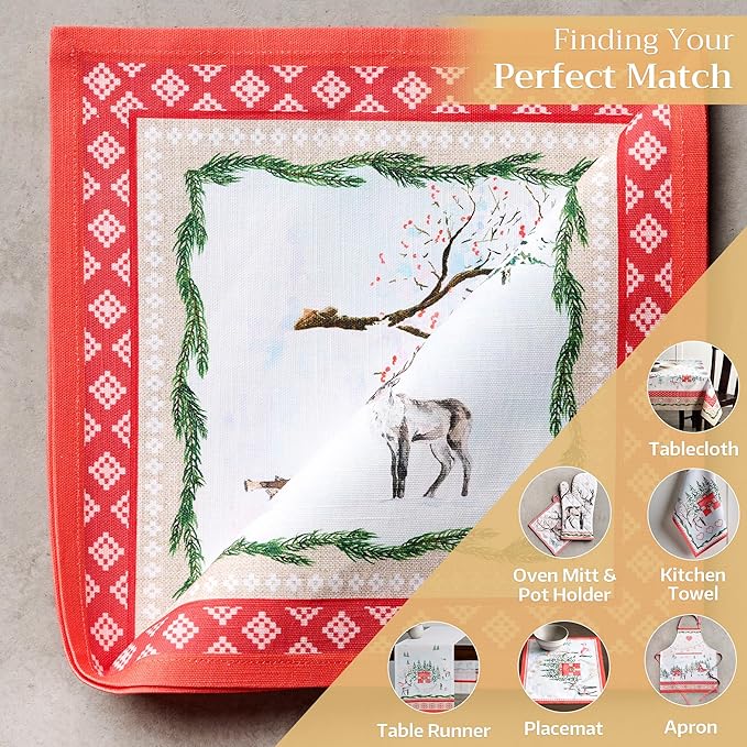 Maison d' Hermine Cloth Napkins Set of 4 100% Cotton Everyday Reusable Square Napkins Cloth Washable, Dinner, Party, Wedding, Restaurant (Rural Christmas, 20" x 20")