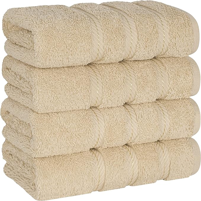 American Soft Linen Luxury Hand Towels for Bathroom, 600 GSM 100% Cotton Turkish 4 Piece Hand Towel Set, 600 GSM Hand Face Towels for Kitchen, Beige Hand Towels
