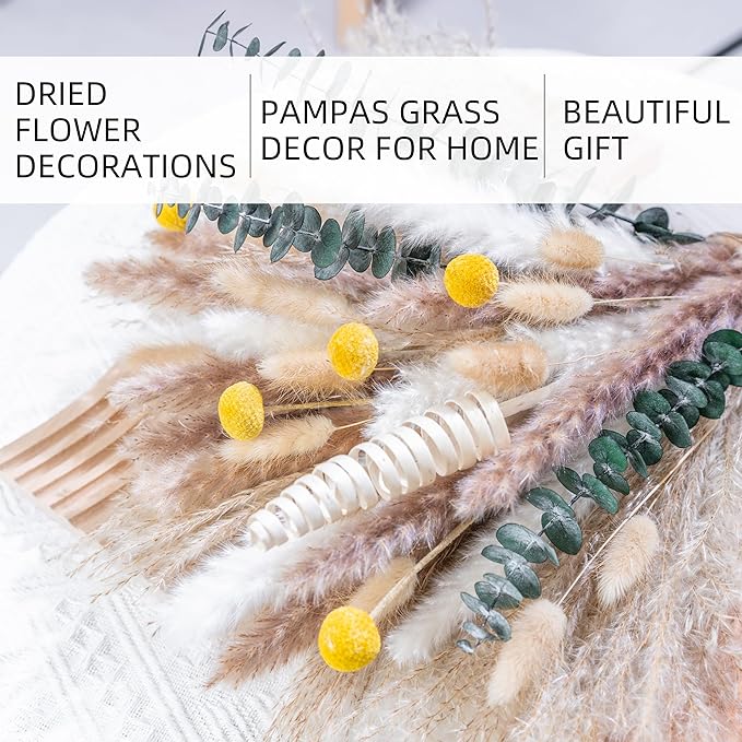 WILD AUTUMN Eucalyptus and Pampas Grass Boho Decor Dried Flowers Mix Bouquet Billy Balls Bunny Tail Home Wedding Rustic Farmhouse Decor