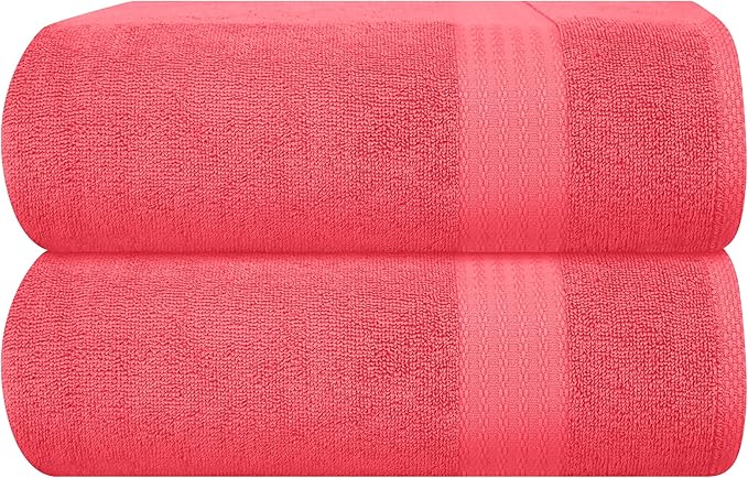 GLAMBURG Premium Cotton Oversized 2 Pack Bath Sheet 35x70-100% Pure Cotton - Ideal for Everyday use - Ultra Soft & Highly Absorbent - Machine Washable - Coral Living