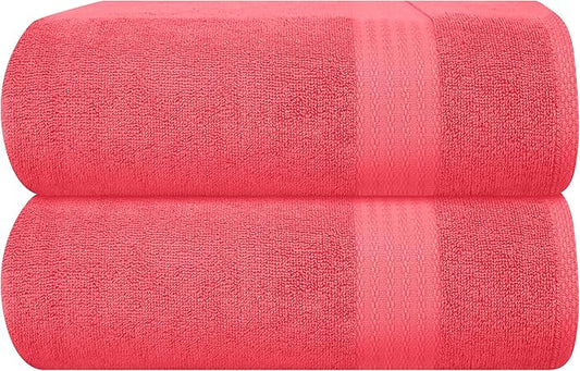 GLAMBURG Premium Cotton Oversized 2 Pack Bath Sheet 35x70-100% Pure Cotton - Ideal for Everyday use - Ultra Soft & Highly Absorbent - Machine Washable - Coral Living