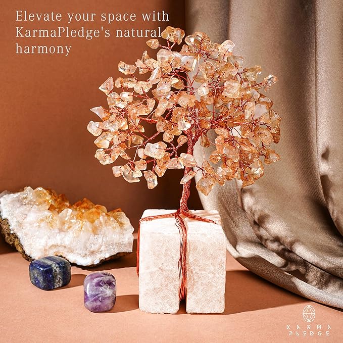Crystal Tree for Birthday Gifts for Women, Handmade Raw Crystal Base Citrine Chakra Healing Crystal Tree of Life for Positive Energy, Money, Good Luck, Christmas Décor, Home and Office Decor