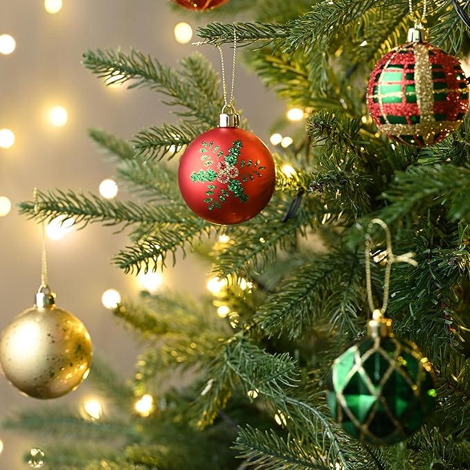 Valery Madelyn Christmas Ornaments Set, 30ct 2.36 Inches Red Green and Gold Shatterproof Christmas Tree Decorations Ball Ornaments Bulk, Traditional Country Hanging Decor for Xmas Holiday Party