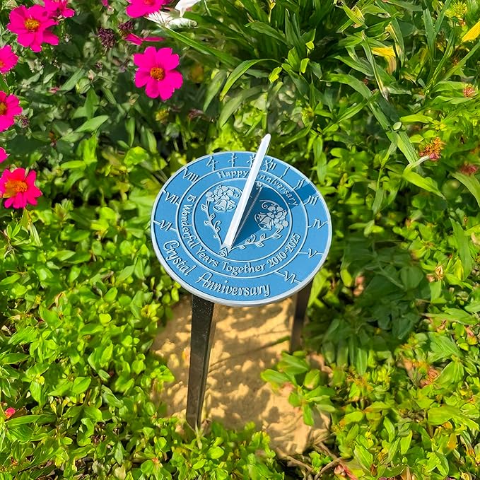 Anniversary Sundial Gift for 15th Crystal Wedding Anniversary in 2025 - Recycled Metal Home Decor Or Garden Present Idea - Handmade in UK for Him, Her Parents Or Couples 15 Year Celebration