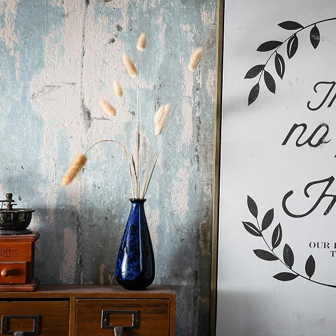 Blue Ceramic Bud Vases, Set of 6 Small Glazed Pottery Vases for Floral Arrangements, Decorative Rustic Vases for Modern Farmhouse Home Decor, Living Room, Dining Table Centerpieces