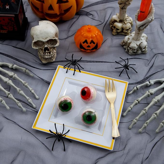 WDF 200PCS Gold Plastic Dessert Plates with Plastic Forks -6” 100 Square Disposable Appetizer Plates Small Plate Cake Plate &100 Gold Small Appetizer Forks for Daily Using Thanksgiving