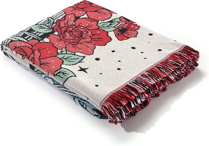 Boho Throw Blanket Reversible Cotton Bohemian Tapestry Hippie Room Decor Double Sided (The Flower 50"x60")