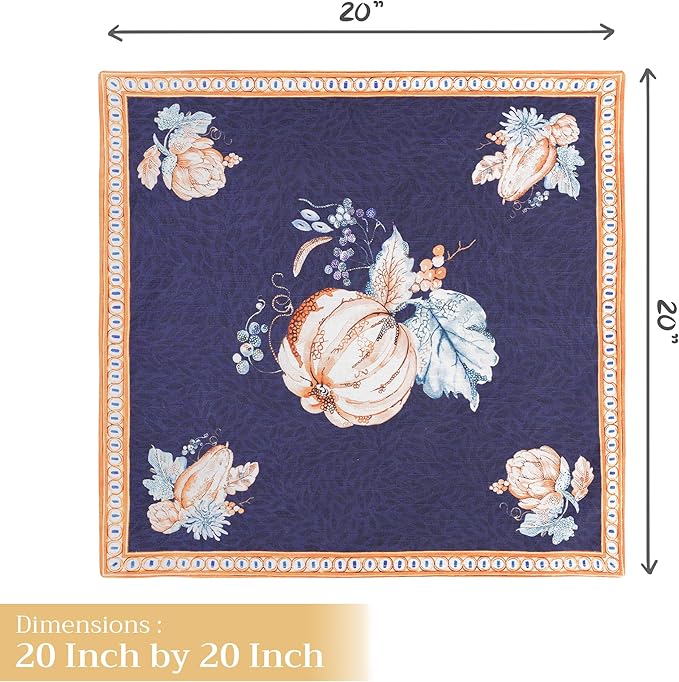 Maison d' Hermine Cloth Napkins Set of 4 100% Cotton Everyday Reusable Square Napkins Cloth Washable, Dinner, Party, Wedding, Restaurant (Pumpkin Blues, 20" x 20")