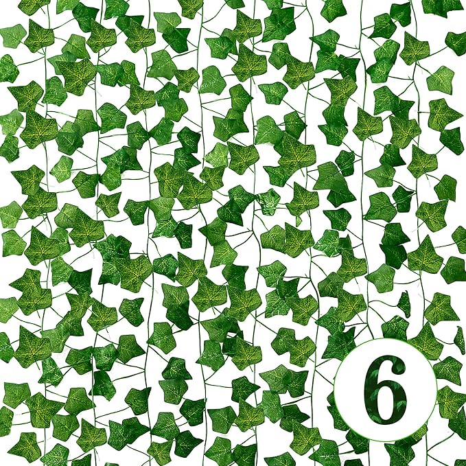 Sggvecsy 6 Pack 42Ft Fake Vines Fake Ivy Leaves Artificial Ivy Leaf Plants Artificial Ivy Garland Greenery Hanging Plants Vines for Wedding Wall Party Home Room Kitchen Garden Decor