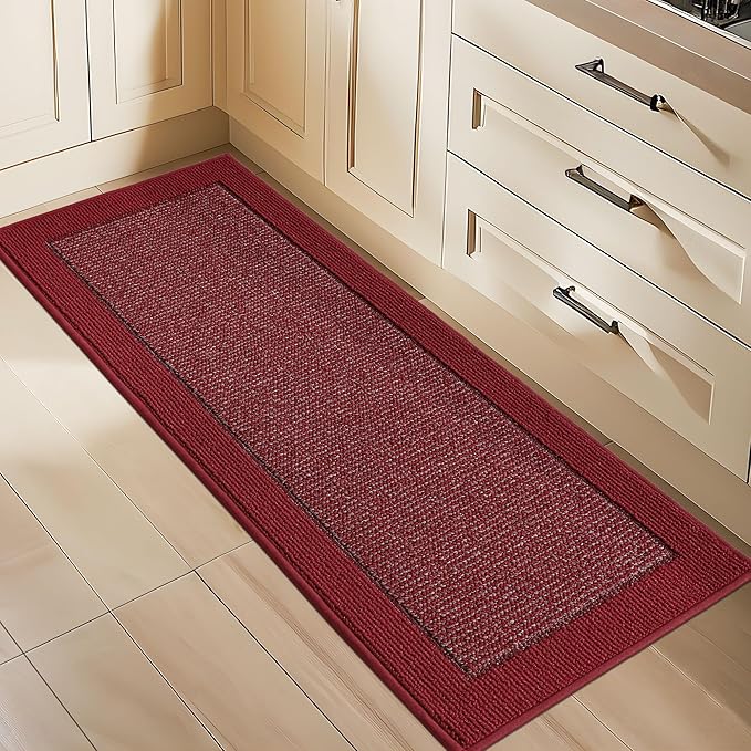 BEQHAUSE Kitchen Runner Rugs 24"x60", Kitchen Rugs Non-Slip Kitchen Mats for Floor, Absorbent and Stain Resistant Kitchen Mats, Machine Washable Rugs for Kitchen, Hallway, Laundry & Sink, Red