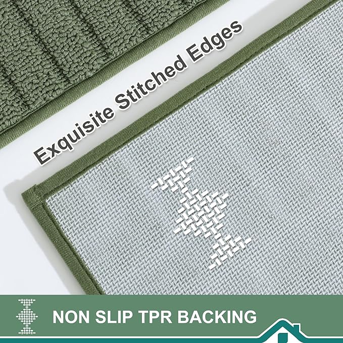 BEQHAUSE-Kitchen-Rugs-and-Mats Non Slip Kitchen Mats for Floor Absorbent Kitchen Rugs Machine Washable Kitchen Floor Mat,Green, 24”x35”