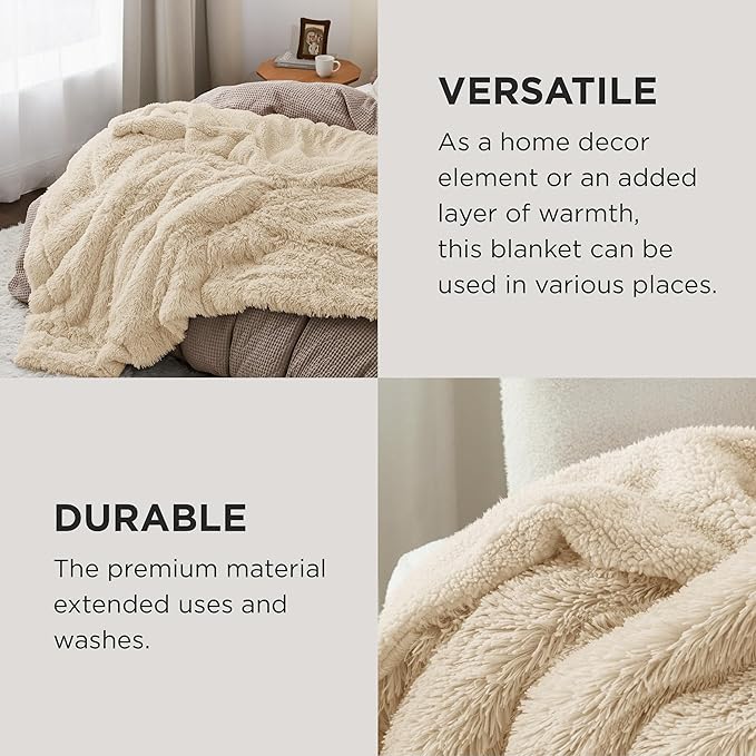 Bedsure GentleSoft Fluffy Beige King Size Blanket for Bed, Thick Soft Sherpa Faux Fur Fleece Bedding Fuzzy Plush Winter Warm Heavy Big Large King Blanket, Cozy Beige Gifts for Men Women, 108x90