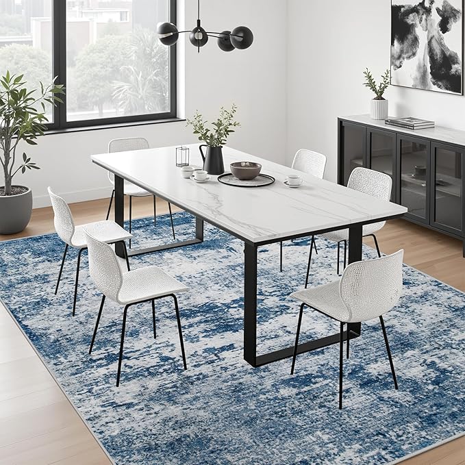 5x7 Area Rug Living Room Rug: Washable Modern Abstract Soft Thin Rug Indoor Floor No Slip Stain Resistant Carpet for Bedroom Dining Room Farmhouse Nursery Home Office - Blue