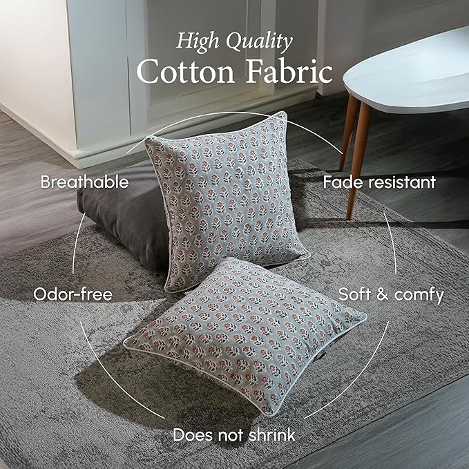 CPC 100% Cotton Throw Pillow Covers 20x20 Inch, Set of 2 Gray Block Print Pattern Couch Pillow, Cute Boho Decorative Pillows for Living Room, Bedroom with Hidden Zipper- Labra Gray