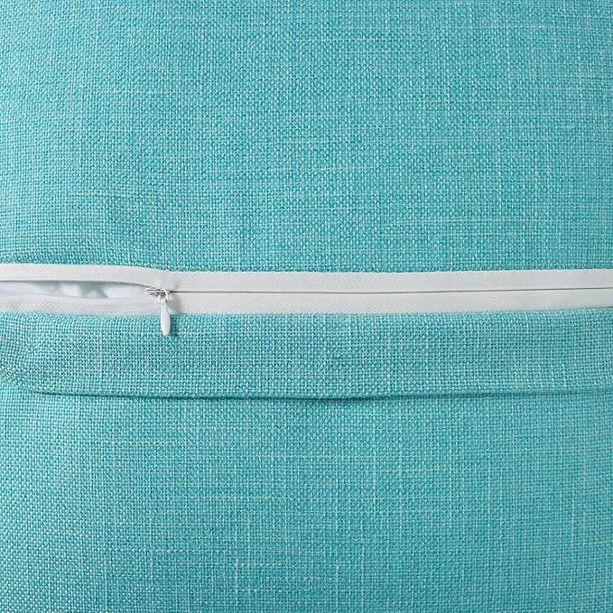 HAUSSY Turquoise Linen Decorative Throw Pillow Covers 22x22 Inch Set of 2,Square Cushion Case with 3 Vintage Buttons,Modern Farmhouse Home Decor for Couch,Bed