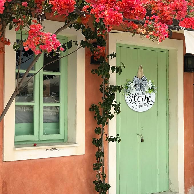 Welcome Sign for Front Door Wreath, Welcome Home Decorations, Wreaths for Front Door, Floral Round Wood Wall Decor, Front Porch Decor Gifts, for Spring Summer Fall All Seasons Holiday Christmas Decor