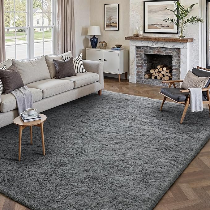 6x9 Area Rug for Living Room, Modern Grey Shag Shaggy Plush Carpet Washable Non-Slip Large Rug Super Soft Indoor Fuzzy Fluffy Carpet for Bedroom Home Aesthetic Decor