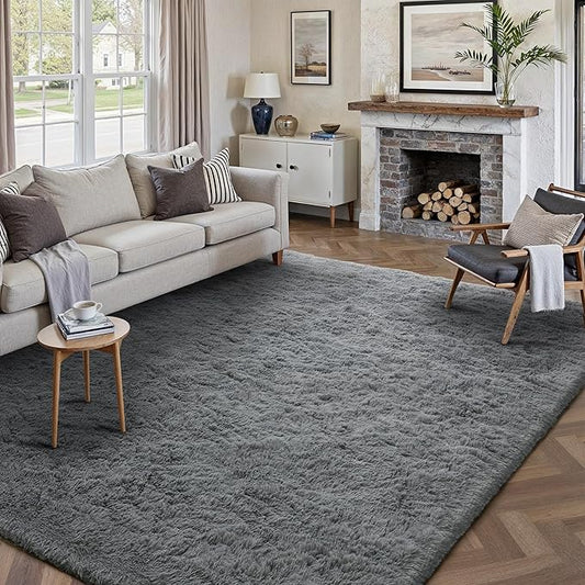 6x9 Area Rug for Living Room, Modern Grey Shag Shaggy Plush Carpet Washable Non-Slip Large Rug Super Soft Indoor Fuzzy Fluffy Carpet for Bedroom Home Aesthetic Decor