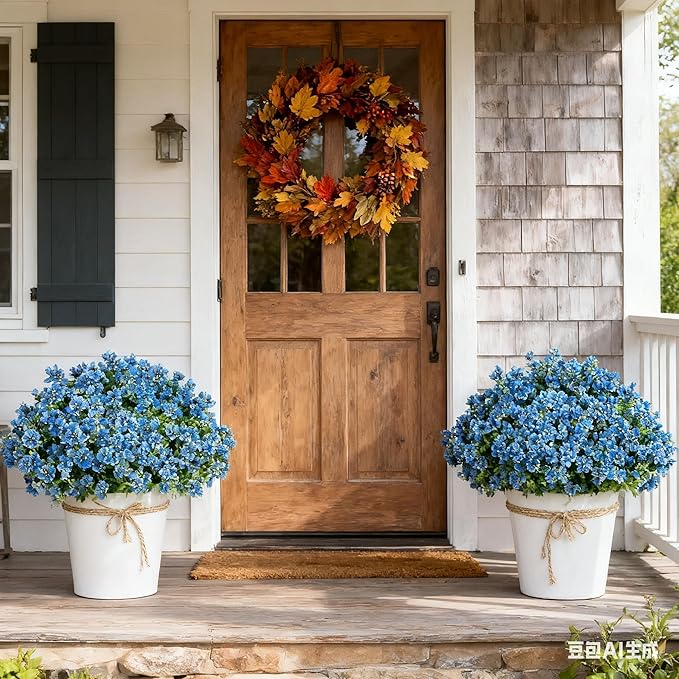 Artificial Flowers Outdoor Decor,Fall Fake Plants for Patio Porch Decor, No Fade Faux Greenery for Autumn Spring Garden Thanksgiving Christmas Home Wedding Decorations