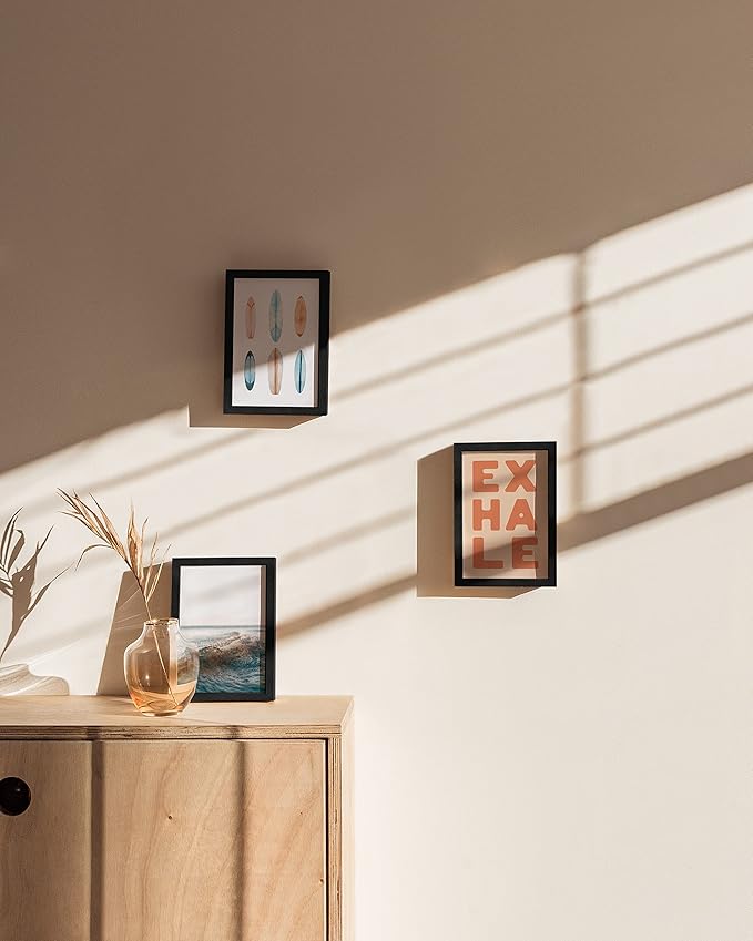 HAUS AND HUES Black Solid Oak Wall or Tabletop 4x6 Picture Frames Set of 3 - Photo Gallery Wall Frame Set, Black